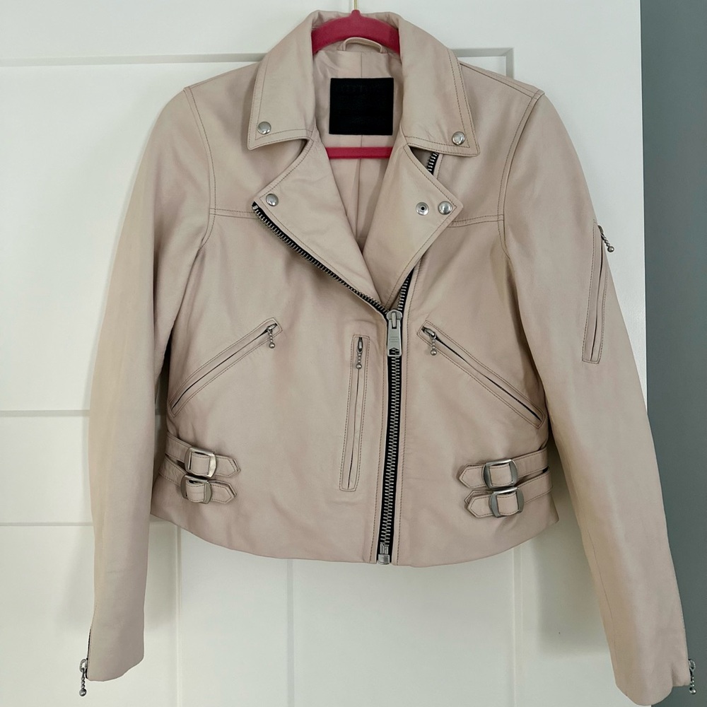 All Saints Moto Light Pink Leather Jacket US6
